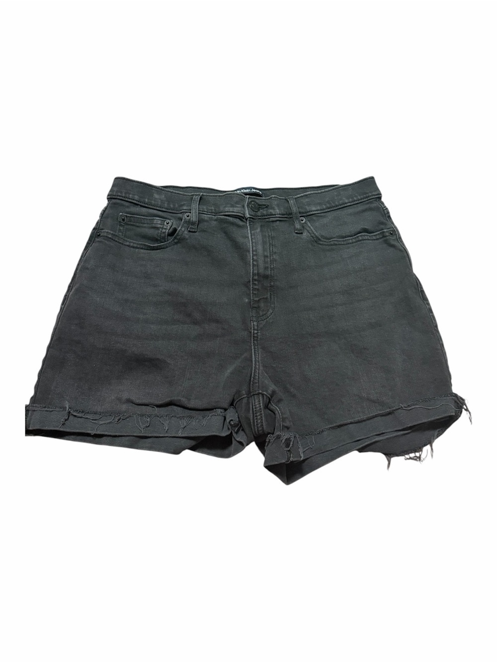 Y2K 90s Calvin Klein Jeans Black Denim Frayed Hem Shorts High Waist Mom Size 31